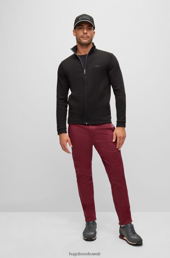 4TFNJN2658 أسود Hugo Boss سويت شيرت Hugo بسحاب أسود من القطن العضوي مع شعار منحني