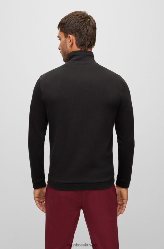 4TFNJN2658 أسود Hugo Boss سويت شيرت Hugo بسحاب أسود من القطن العضوي مع شعار منحني