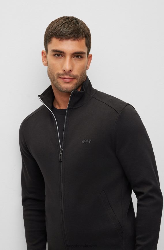 4TFNJN2658 أسود Hugo Boss سويت شيرت Hugo بسحاب أسود من القطن العضوي مع شعار منحني