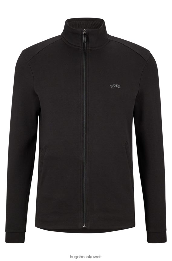 4TFNJN2658 أسود Hugo Boss سويت شيرت Hugo بسحاب أسود من القطن العضوي مع شعار منحني