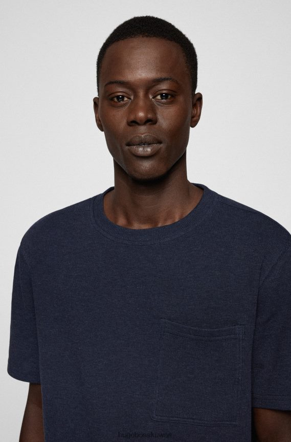 4TFNJN2660 أزرق غامق Hugo Boss تي شيرت Hugo مريح بهيكل وافل باللون الأزرق الداكن