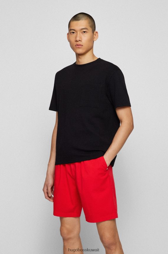 4TFNJN2662 أسود Hugo Boss تي شيرت أسود مريح مع هيكل وافل هوغو