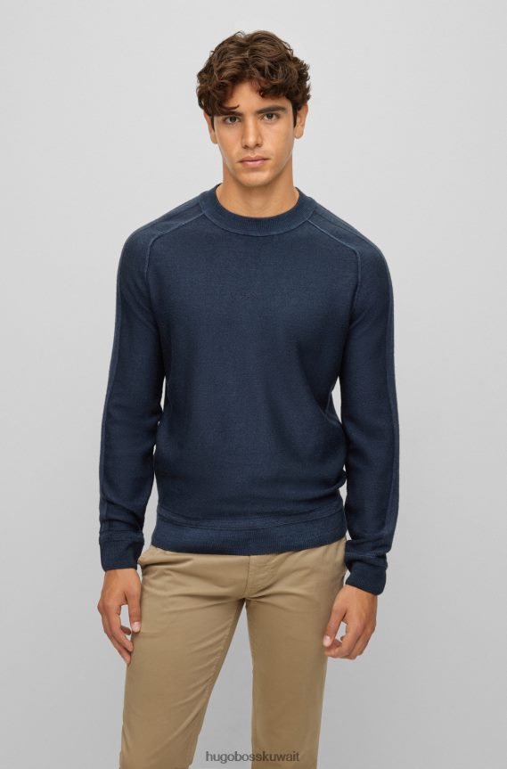 4TFNJN2664 أزرق غامق Hugo Boss سترة هوغو باللون الأزرق الداكن من الصوف البكر مع شعار مطرز