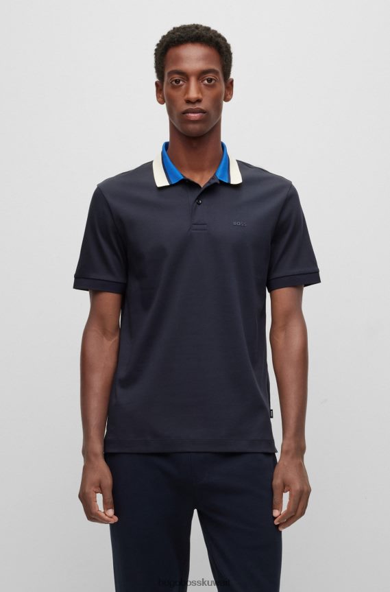 4TFNJN2667 أزرق غامق Hugo Boss قميص بولو ذو قصة عادية بياقة متباينة اللون باللون الأزرق الداكن