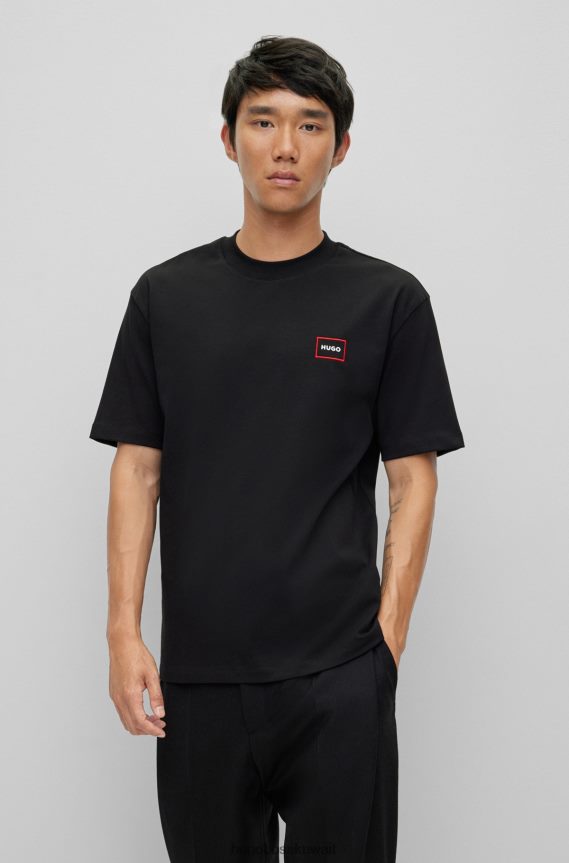 4TFNJN2669 أسود Hugo Boss تي شيرت مريح مصنوع من القطن العضوي مع شعار هوغو أسود مؤطر