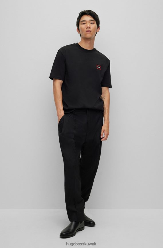 4TFNJN2669 أسود Hugo Boss تي شيرت مريح مصنوع من القطن العضوي مع شعار هوغو أسود مؤطر