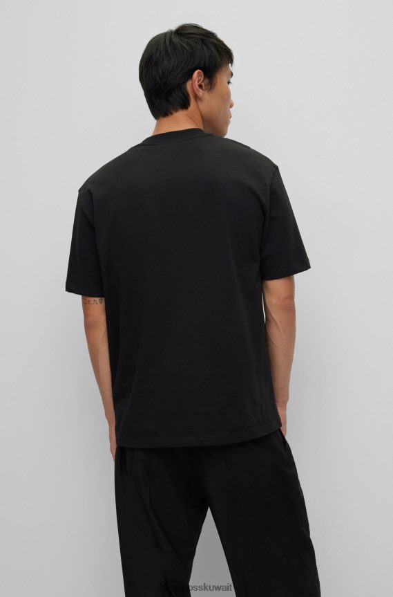 4TFNJN2669 أسود Hugo Boss تي شيرت مريح مصنوع من القطن العضوي مع شعار هوغو أسود مؤطر