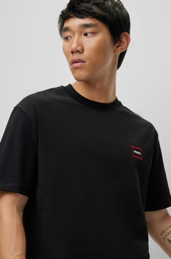 4TFNJN2669 أسود Hugo Boss تي شيرت مريح مصنوع من القطن العضوي مع شعار هوغو أسود مؤطر