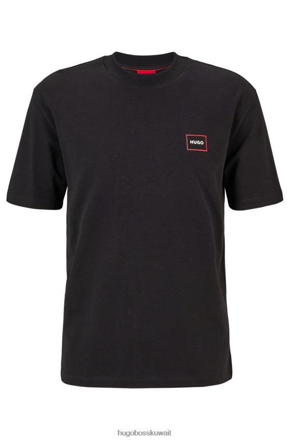 4TFNJN2669 أسود Hugo Boss تي شيرت مريح مصنوع من القطن العضوي مع شعار هوغو أسود مؤطر