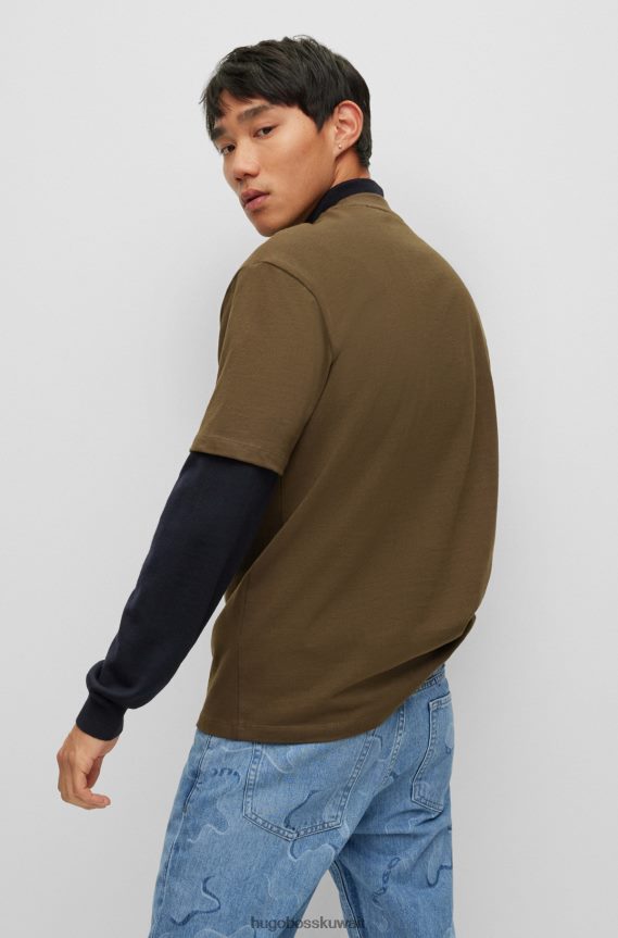 4TFNJN2670 أخضر غامق Hugo Boss تيشيرت Hugo باللون الأخضر الداكن بقصة مريحة من القطن العضوي مع شعار بإطار