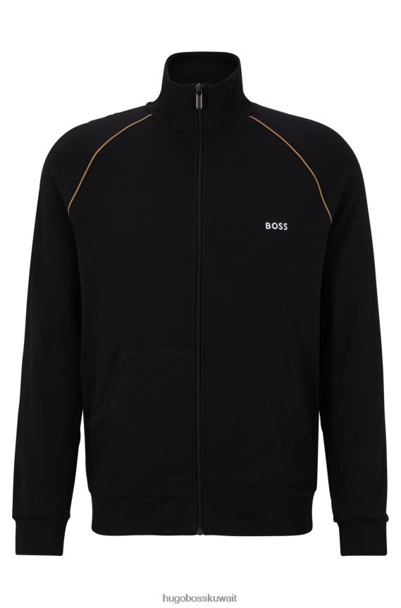 4TFNJN2677 أسود Hugo Boss سترة هوغو السوداء بسحاب من القطن المطاطي مع الشعار