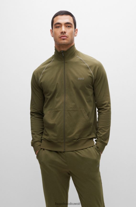 4TFNJN2680 الكاكي Hugo Boss سترة كاكي بسحاب من القطن المطاطي مع شعار Hugo