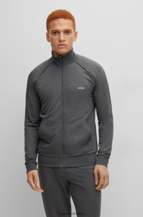 4TFNJN2682 الرمادي الداكن Hugo Boss سترة هوغو بسحاب باللون الرمادي الداكن من القطن المطاطي مع الشعار