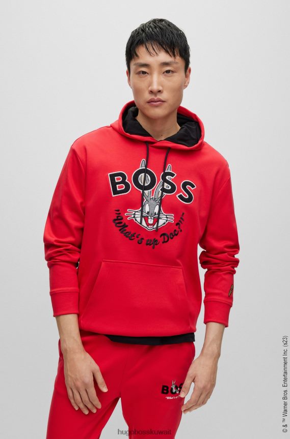 4TFNJN2684 أحمر Hugo Boss سترة لوني تونز × قطن متشابك