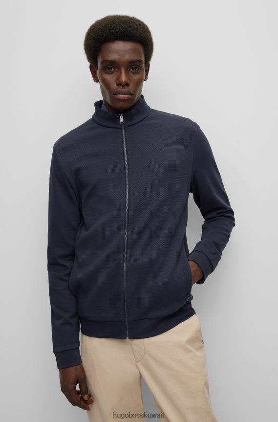 4TFNJN2685 أزرق غامق Hugo Boss سويت شيرت Hugo بسحاب من القطن العضوي باللون الأزرق الداكن مع واجهة منظمة