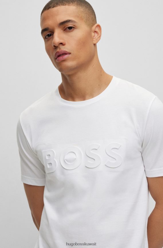 4TFNJN2686 أبيض Hugo Boss تي شيرت شبكي من مزيج القطن بشعار x Matteo Berrettini