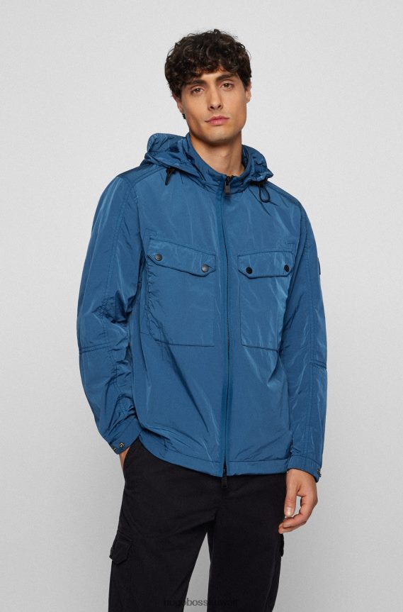 4TFNJN2687 أزرق Hugo Boss سترة Hugo ذات المقاس العادي مع غطاء رأس قابل للفصل وجيوب مزدوجة باللون الأزرق