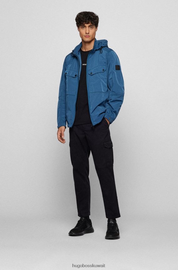 4TFNJN2687 أزرق Hugo Boss سترة Hugo ذات المقاس العادي مع غطاء رأس قابل للفصل وجيوب مزدوجة باللون الأزرق