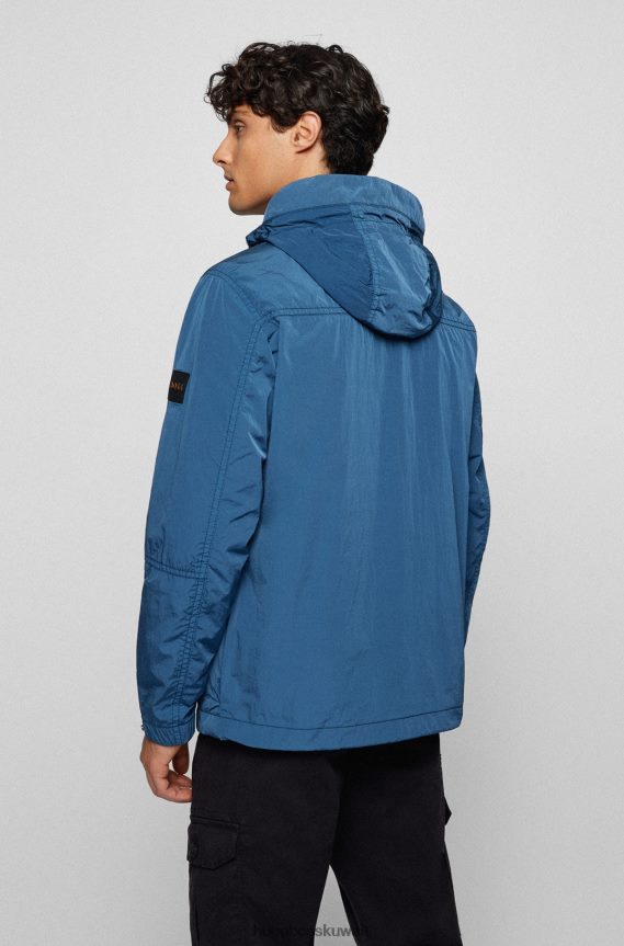 4TFNJN2687 أزرق Hugo Boss سترة Hugo ذات المقاس العادي مع غطاء رأس قابل للفصل وجيوب مزدوجة باللون الأزرق