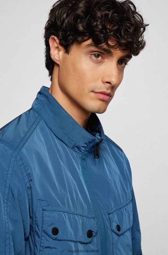 4TFNJN2687 أزرق Hugo Boss سترة Hugo ذات المقاس العادي مع غطاء رأس قابل للفصل وجيوب مزدوجة باللون الأزرق