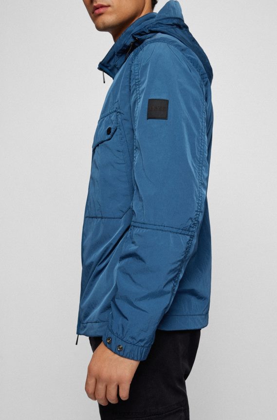 4TFNJN2687 أزرق Hugo Boss سترة Hugo ذات المقاس العادي مع غطاء رأس قابل للفصل وجيوب مزدوجة باللون الأزرق