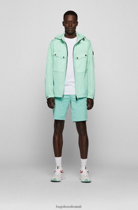 4TFNJN2688 اخضر فاتح Hugo Boss سترة عادية بغطاء رأس قابل للفصل وجيوب مزدوجة هوغو باللون الأخضر الفاتح