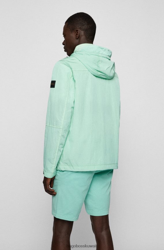4TFNJN2688 اخضر فاتح Hugo Boss سترة عادية بغطاء رأس قابل للفصل وجيوب مزدوجة هوغو باللون الأخضر الفاتح