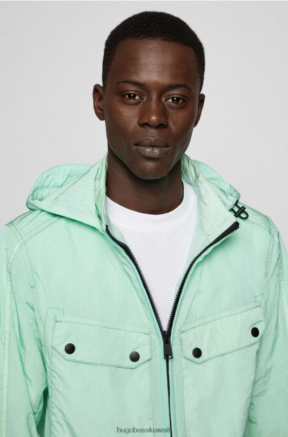 4TFNJN2688 اخضر فاتح Hugo Boss سترة عادية بغطاء رأس قابل للفصل وجيوب مزدوجة هوغو باللون الأخضر الفاتح
