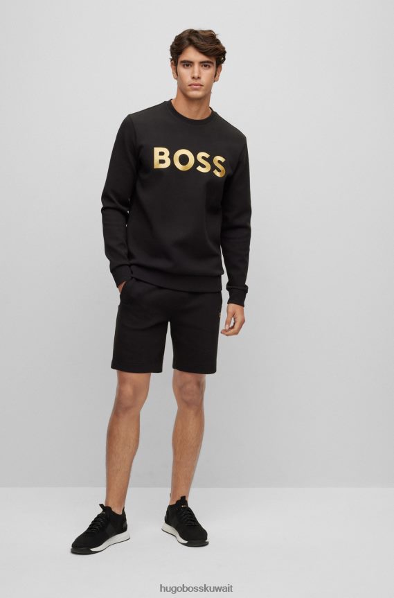 4TFNJN2690 أسود Hugo Boss سويت شيرت من مزيج القطن بقصة مريحة مع شعار متباين باللون الأسود