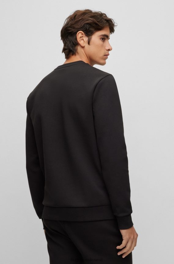 4TFNJN2690 أسود Hugo Boss سويت شيرت من مزيج القطن بقصة مريحة مع شعار متباين باللون الأسود