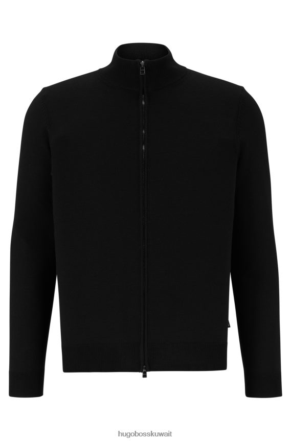 4TFNJN2695 أسود Hugo Boss كارديجان أسود بقصة عادية من الصوف البكر مع شريط هوغو المميز