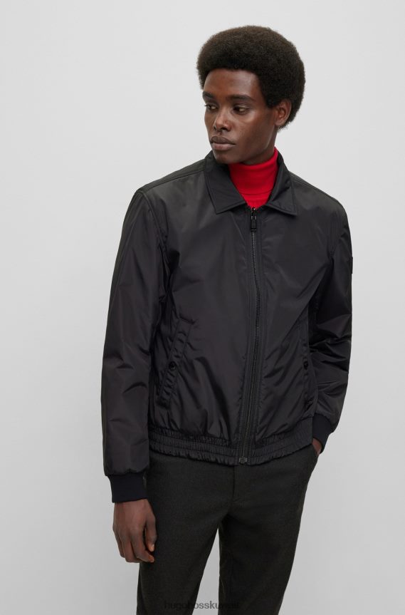 4TFNJN2697 أسود Hugo Boss سترة هوغو سوداء مقاومة للماء ذات وجهين مع شارة الشعار