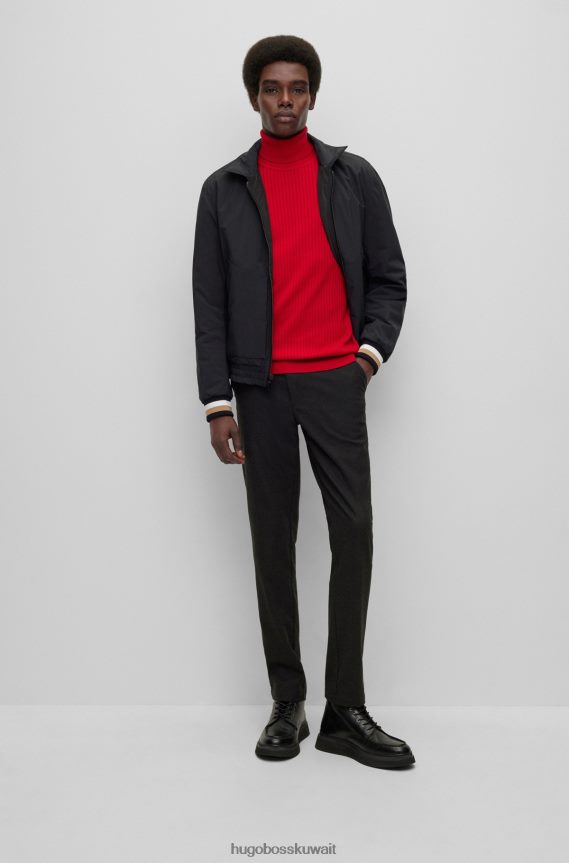 4TFNJN2697 أسود Hugo Boss سترة هوغو سوداء مقاومة للماء ذات وجهين مع شارة الشعار