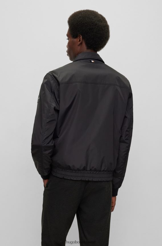 4TFNJN2697 أسود Hugo Boss سترة هوغو سوداء مقاومة للماء ذات وجهين مع شارة الشعار