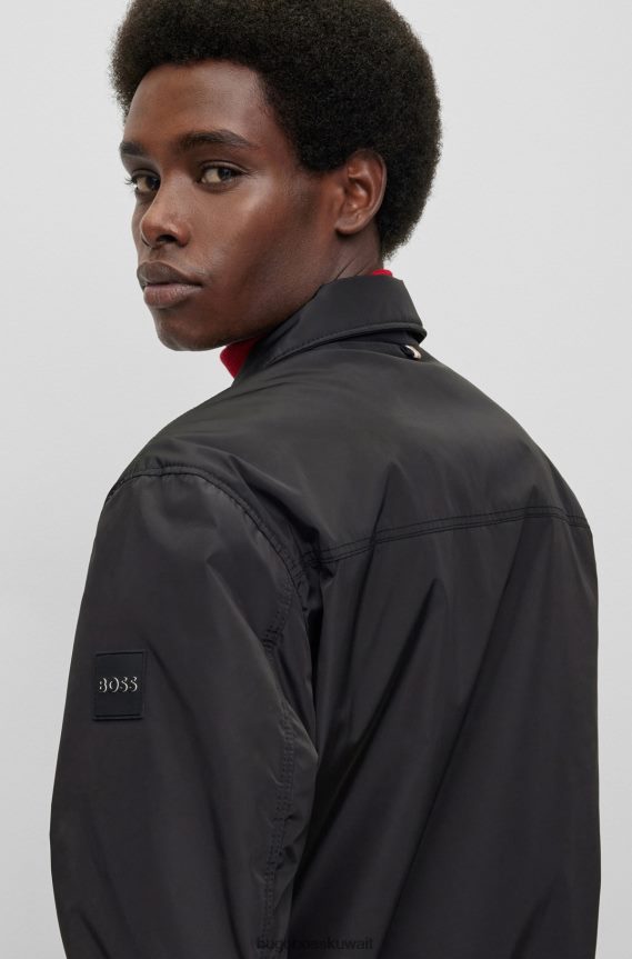 4TFNJN2697 أسود Hugo Boss سترة هوغو سوداء مقاومة للماء ذات وجهين مع شارة الشعار