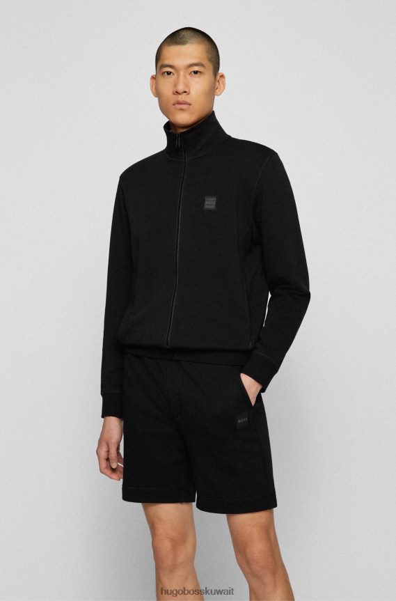 4TFNJN2698 أسود Hugo Boss سترة Hugo سوداء مريحة من قماش تيري الفرنسي مع رقعة الشعار
