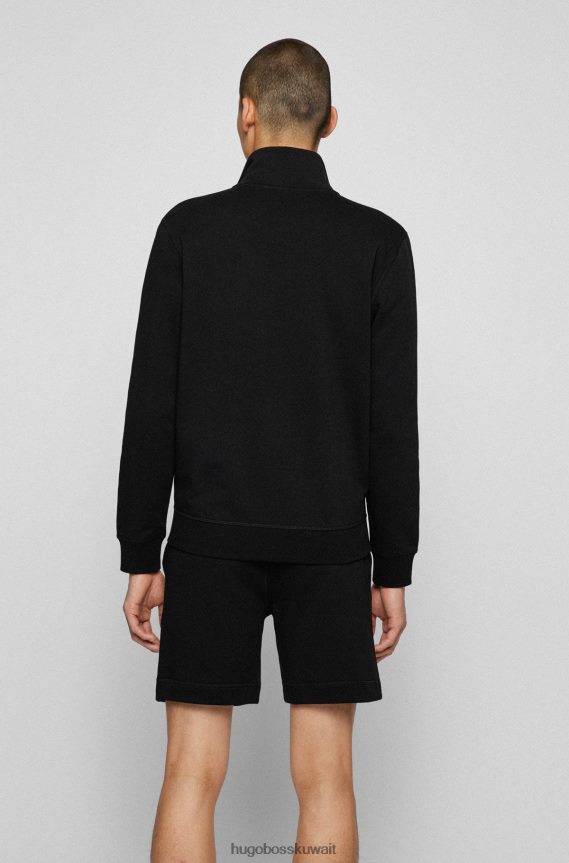 4TFNJN2698 أسود Hugo Boss سترة Hugo سوداء مريحة من قماش تيري الفرنسي مع رقعة الشعار