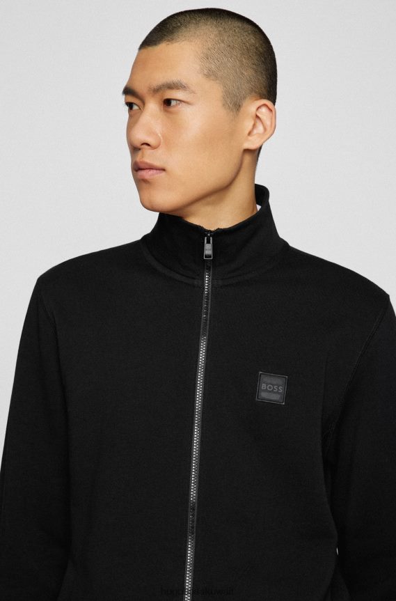 4TFNJN2698 أسود Hugo Boss سترة Hugo سوداء مريحة من قماش تيري الفرنسي مع رقعة الشعار