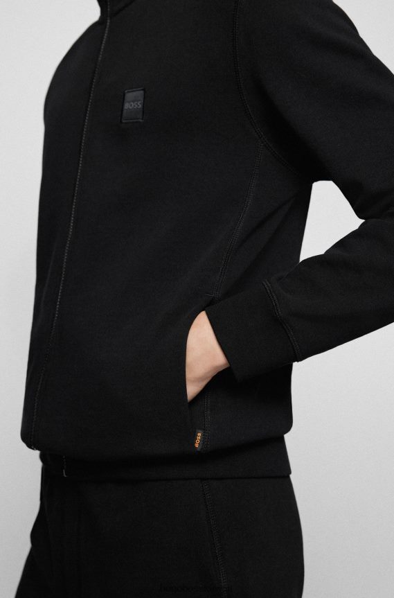 4TFNJN2698 أسود Hugo Boss سترة Hugo سوداء مريحة من قماش تيري الفرنسي مع رقعة الشعار