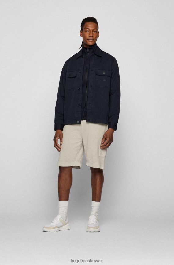 4TFNJN2699 أزرق غامق Hugo Boss سترة هوغو مريحة من قماش تيري الفرنسي مع رقعة شعار باللون الأزرق الداكن