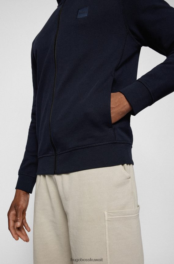 4TFNJN2699 أزرق غامق Hugo Boss سترة هوغو مريحة من قماش تيري الفرنسي مع رقعة شعار باللون الأزرق الداكن