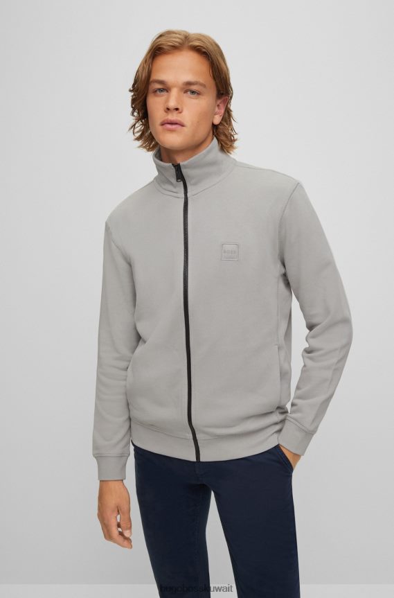 4TFNJN2700 رمادي Hugo Boss سترة مريحة من قماش تيري الفرنسي مع رقعة شعار هوغو باللون الرمادي