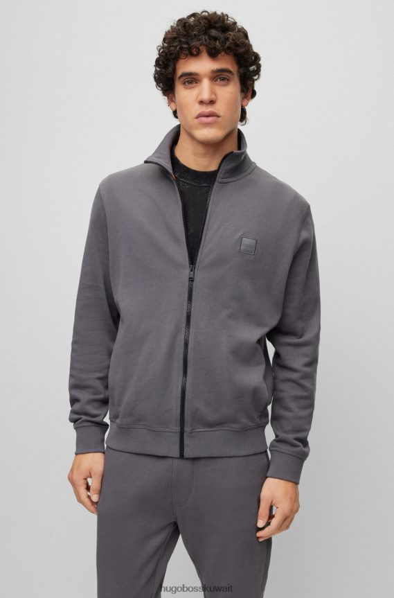 4TFNJN2701 الرمادي الداكن Hugo Boss سترة رمادية داكنة مريحة من قماش تيري الفرنسي مع رقعة شعار هوغو