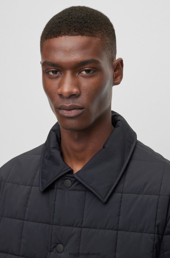 4TFNJN2703 أسود Hugo Boss سترة هوغو سوداء مبطنة مقاومة للماء بمقاس مريح