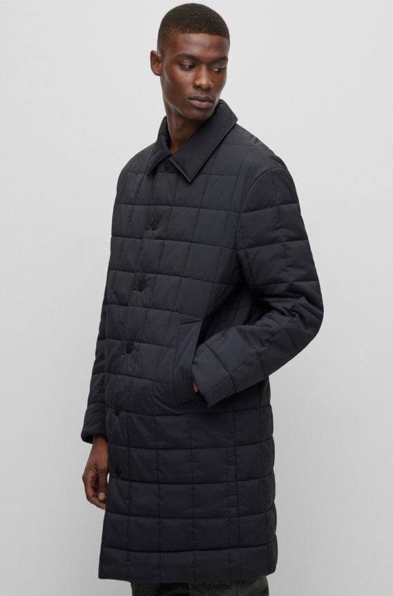 4TFNJN2703 أسود Hugo Boss سترة هوغو سوداء مبطنة مقاومة للماء بمقاس مريح
