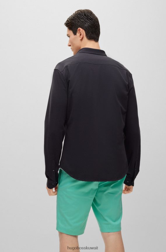 4TFNJN2706 أسود Hugo Boss قميص بقصة عادية مصنوع من مزيج القطن بيكيه © باللون الأسود