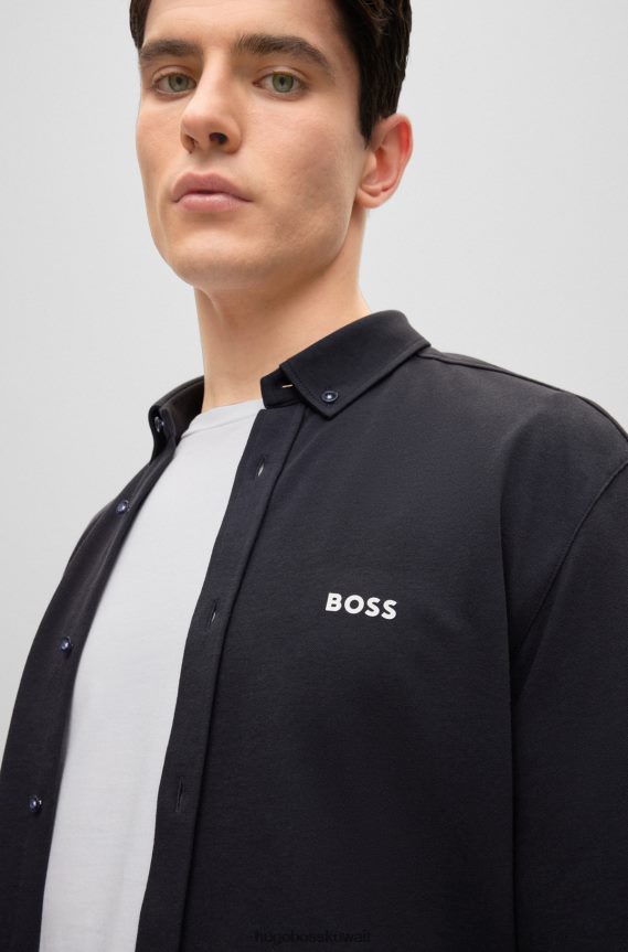 4TFNJN2706 أسود Hugo Boss قميص بقصة عادية مصنوع من مزيج القطن بيكيه © باللون الأسود