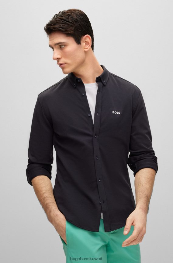 4TFNJN2706 أسود Hugo Boss قميص بقصة عادية مصنوع من مزيج القطن بيكيه © باللون الأسود