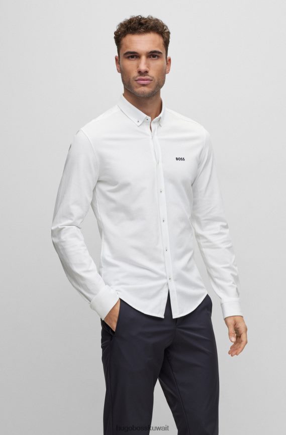 4TFNJN2707 أبيض Hugo Boss قميص أبيض بقصة عادية مصنوع من مزيج القطن بيكيه هوغو