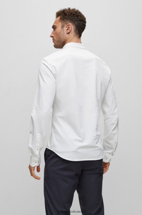 4TFNJN2707 أبيض Hugo Boss قميص أبيض بقصة عادية مصنوع من مزيج القطن بيكيه هوغو